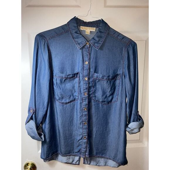 Michael Kors Womens Button Up Denim Long Sleeve Shirt Size 4 - Picture 1 of 9